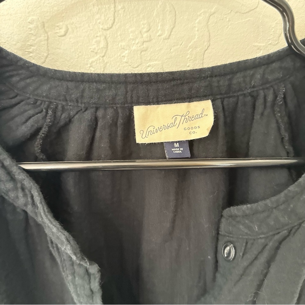 Universal Thread Black Henley Button Front Cotton Gauze Dress M - Picture 3 of 4